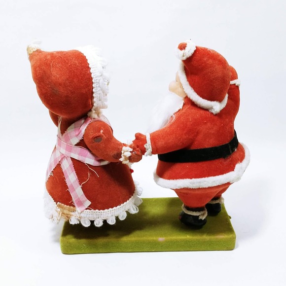 Vtg Flocked Santa & Mrs Clause Christmas Figures (cb6) - Picture 6 of 7